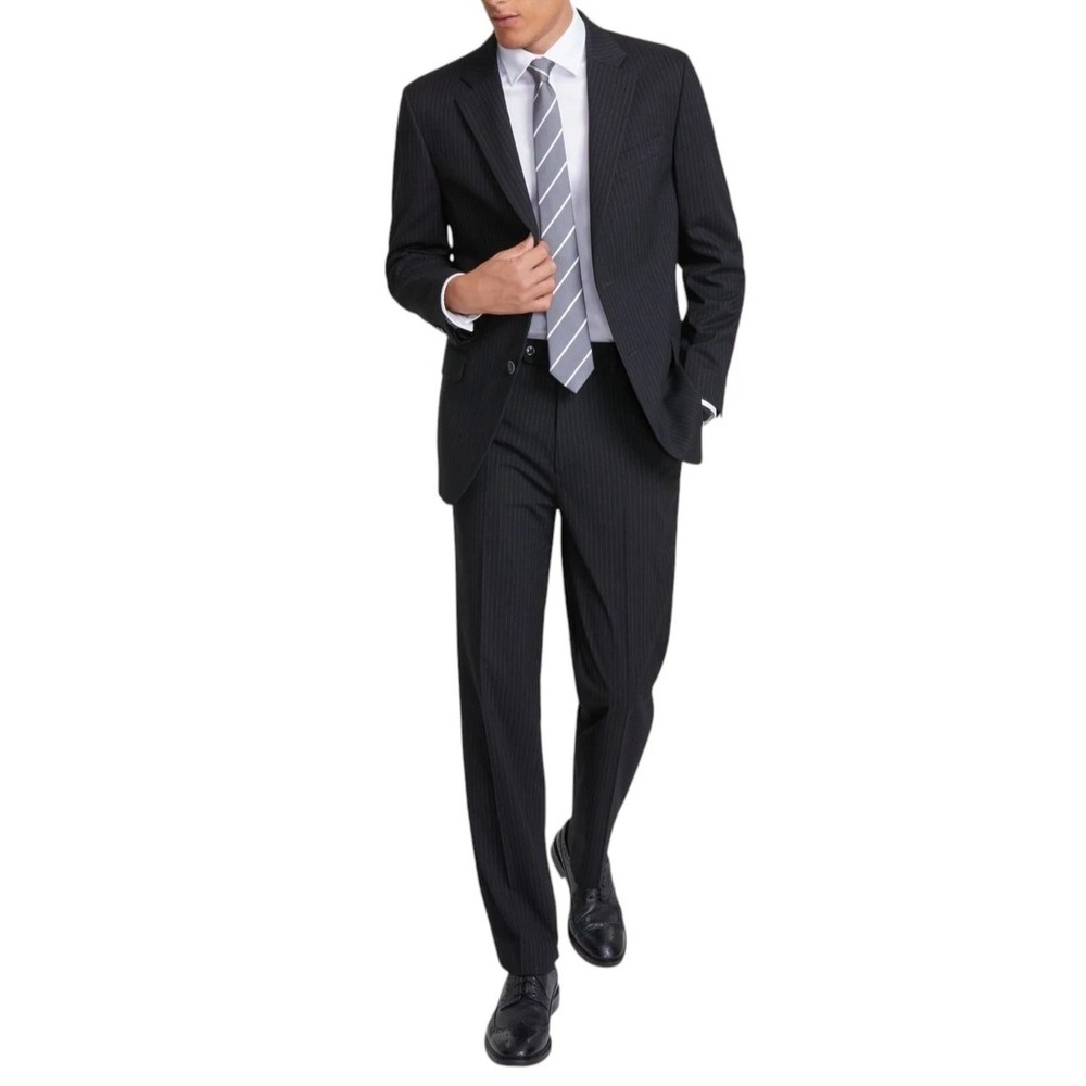 Nautica Men's 2-pc Suit Blazer Jacket 44R Pants 38W 32L Solid Black